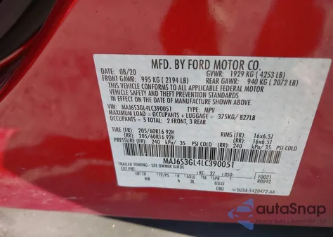 2020 Ford Ecosport Se from USA, damaged, VIN MAJ6S3GL4LC390051